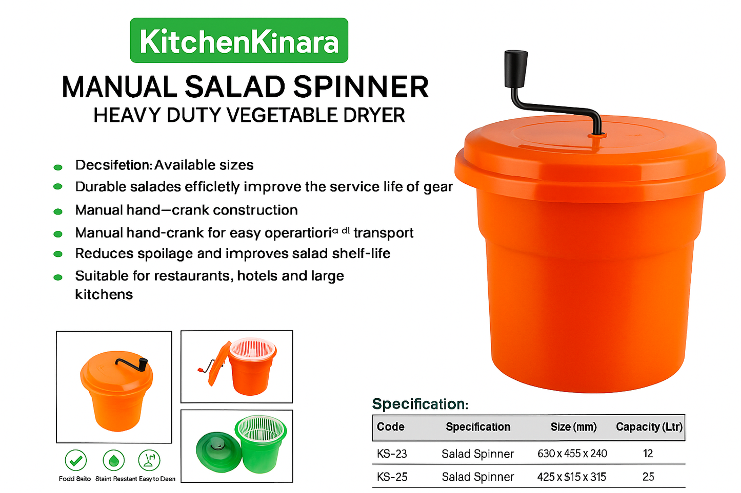 Manual Salad Spinner – Heavy Duty Vegetable Dryer 25 Ltr